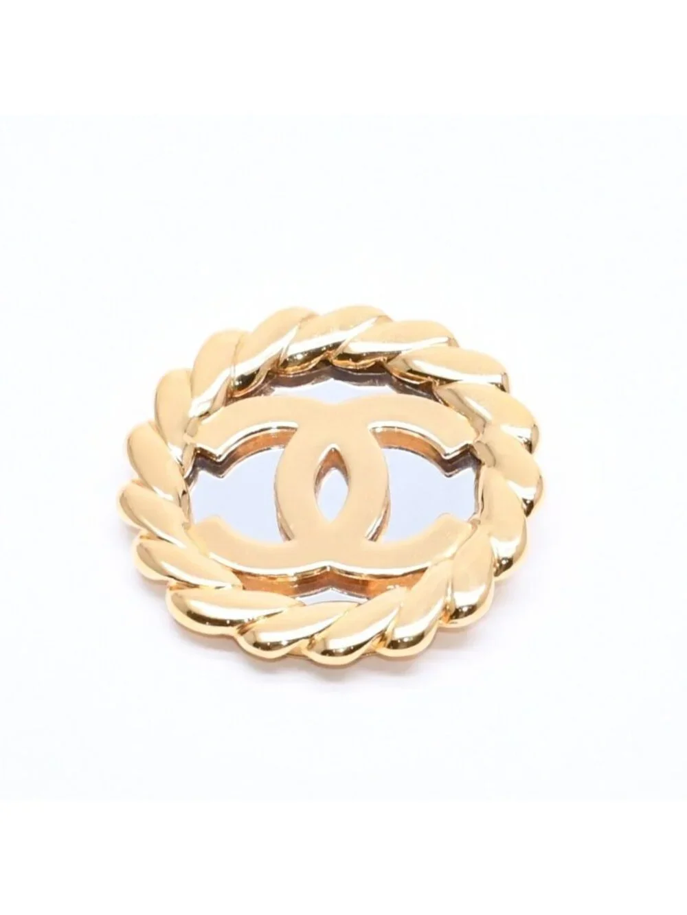 Chanel CC Logo Vintage Rope Edge Brooch 2 Gold Plated